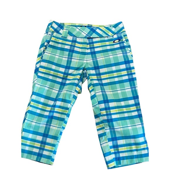 Oakley Jeans Albatross Capri Blue Plaid Pants Junior Women's Sz 0 - Picture 1 of 16